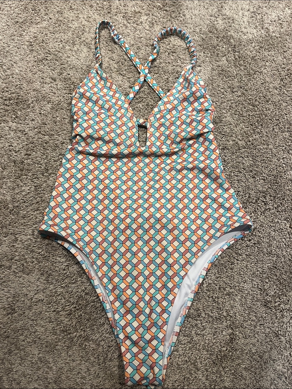 Shade & Shore Multicolor Geometric Retro Style One-Piece Swimsuit